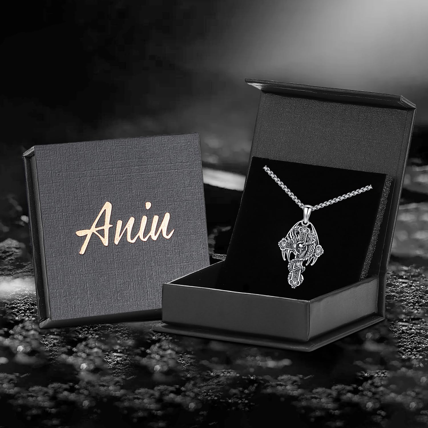 Aniu Collar Cruz Dragón para Hombre Plata de Ley 925 Vikingo Colgante Cruz Gótico Joyería Para Hombres Mujeres