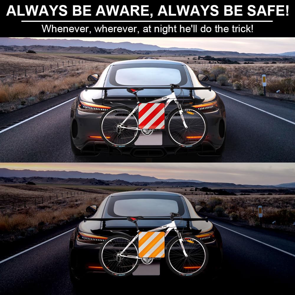 Panneau Avertissement Porte Vélos 50x50cm, 2 en 1 Italie et Espagne en aluminium avec 4 pièces de sangles de tension, Panneau de Signalisation Italien pour Porte vélo ou Moto,Caravane,remorque