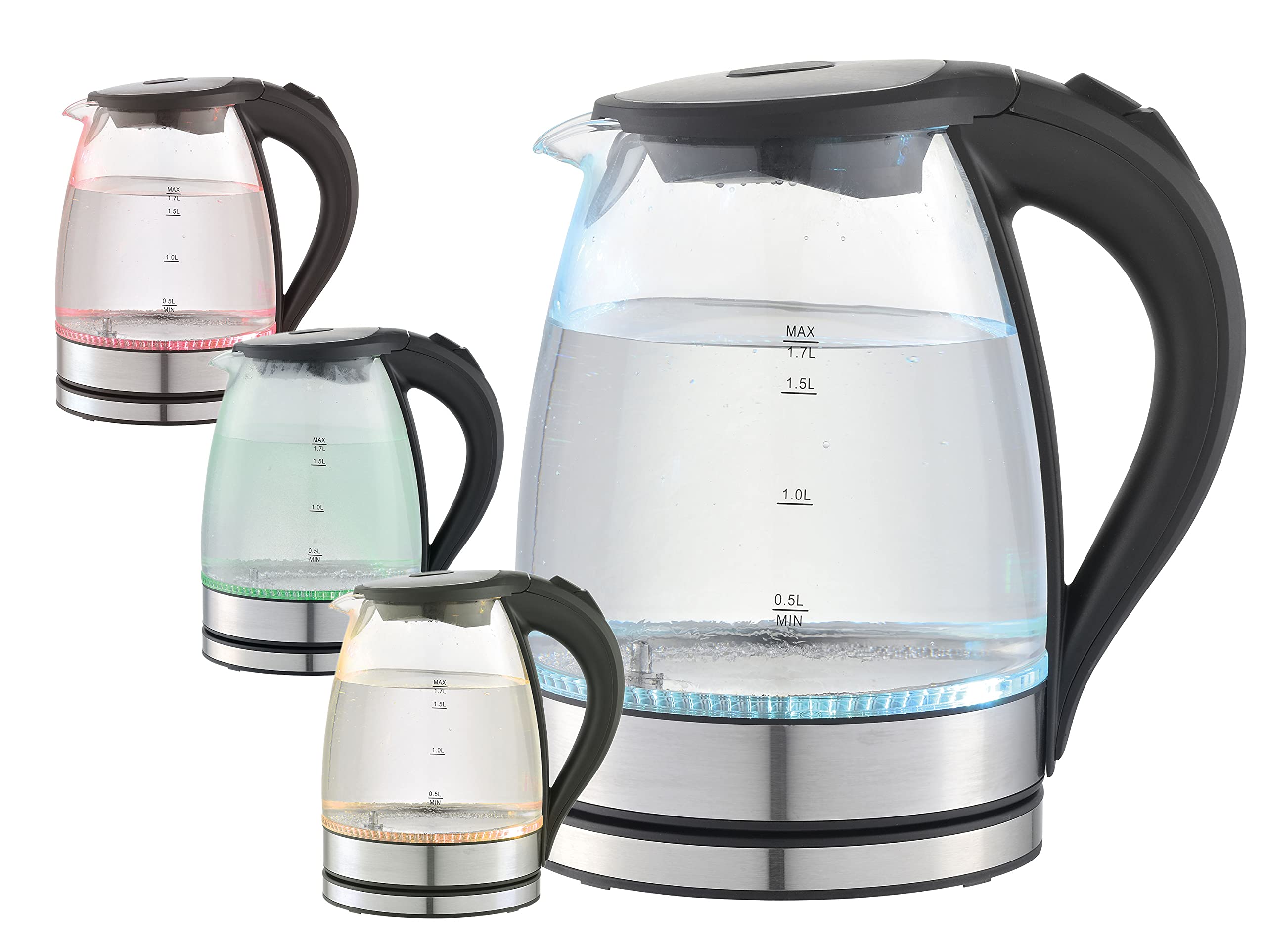 Bollitore In Vetro Verde Emerio 1,7L - Con Luci LED, Base 360&deg; E Spegnimento Automatico