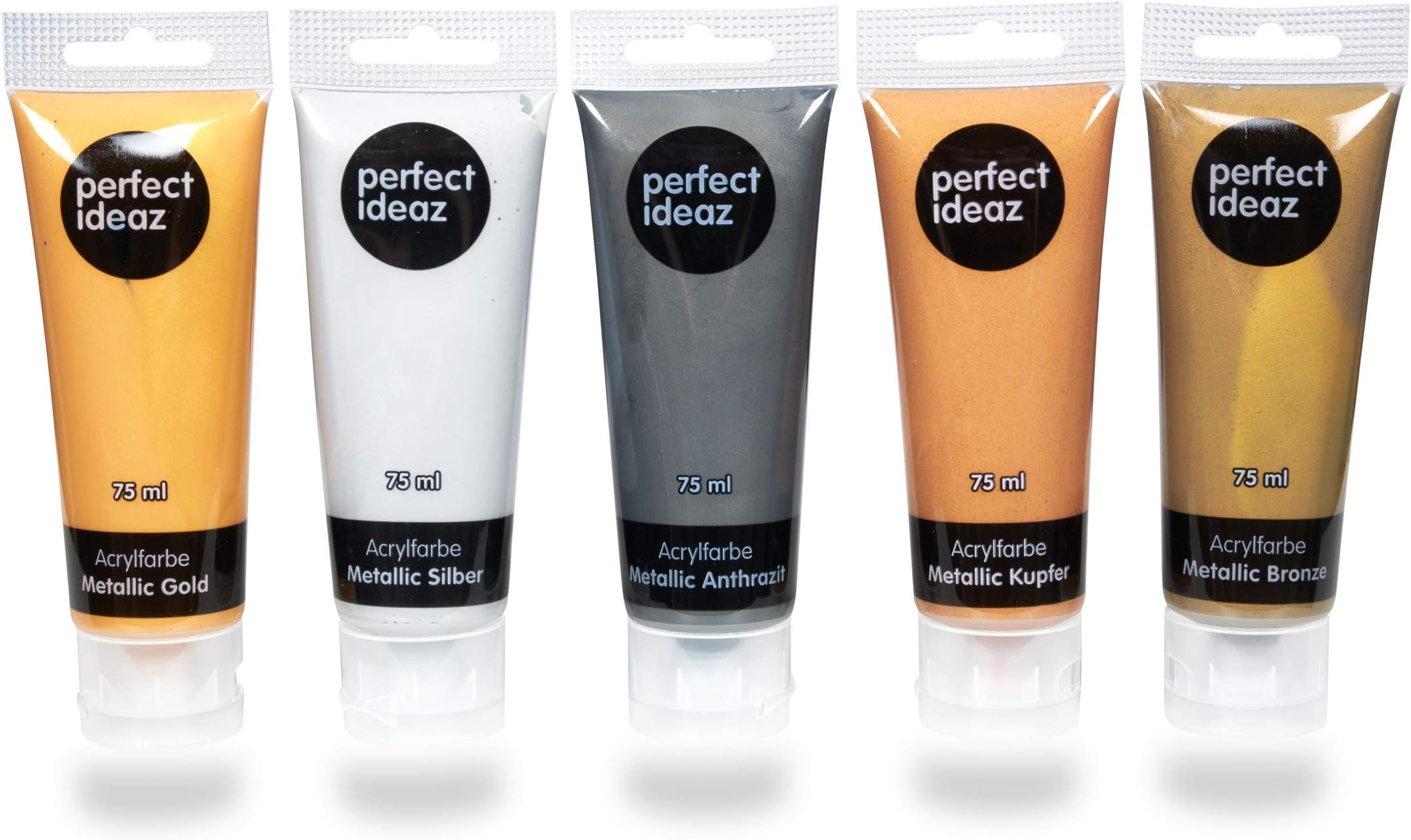 perfect ideaz5 tubes of metallic acrylic paints, each 75 ml (375 ml), 5 different creative paint colours, high colour pigment content, high coverage and fast drying, for painting & drawing
