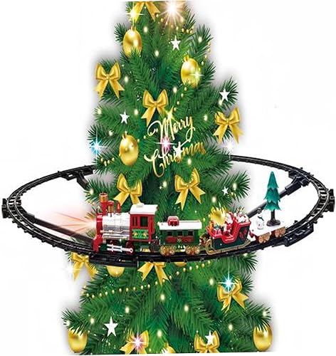 Miniatura 4 de Juego de tren de árbol de Navidad con luz y sonido colgante de tren de Navidad con locomotora trineo de carro y pistas para niños árbol de regalos .-