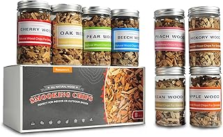 Restaswork Wood Chips for Smoking (8 oz) Natural Smoking Wood Chips Variety Pack Hickory, Pecan,Cherry and Apple Great for Smoking Beef Pork Chicken Fish Cocktail and Whisky (8 Pack)