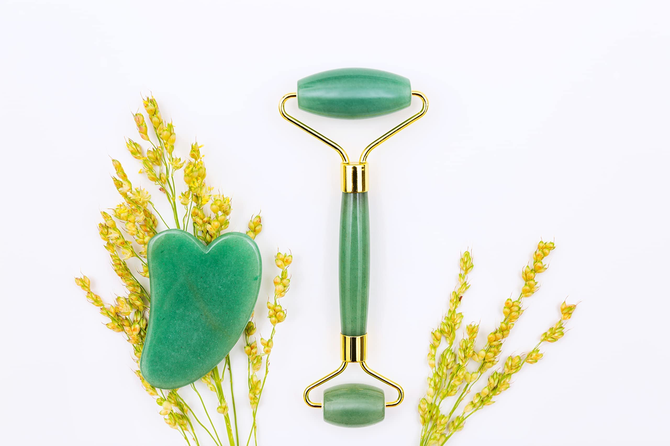 Natural Jade Roller & Gua Sha Set - Face Roller Massage Stone Beauty Tool for Face Neck Toning, Firming & Serum Application (1 Pc, With Gua Sha)