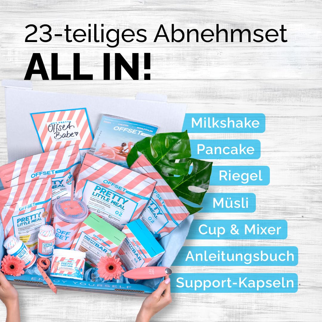 OFFSET Nutrition Abnehm Set Vanilla Mix [FÜR 50 TAGE] - inkl. ERNÄHRUNGSPLAN | Nur 250 KCAL pro Mahlzeit | Mit Abnehm Shake, Proteinriegel & Sättigungskapseln | Mahlzeitersatz