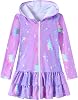Girls Swim Cover Up Dress Long Sleeve Hooded Zip Up Bathing Suit Cute Ruffle Coverup Kids Pool Beach Robe 4-10Y