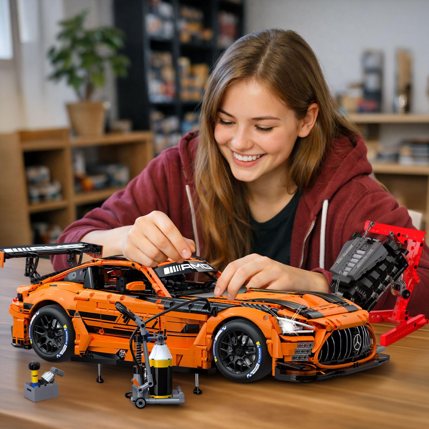 JAMARA 402899 CADA Mercedes-AMG GT3 1:8 arancione 2,4 GHz mattoncini RC mattoncini a incastro auto da corsa modello kit di costruzione telecomandato tecnica idea regalo
