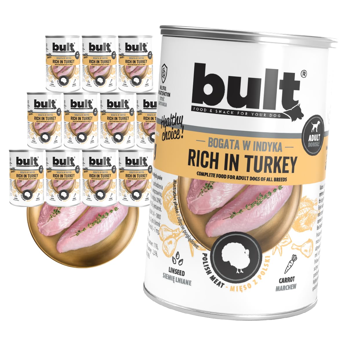 BULT Natürliches Nassfutter für Hunde,Hundefutter Nass, Truthahn | , , Pastete, Truthahn, 400g, Alle Altersgruppen, futter, Ohne künstliche Farb- und Konservierungsstoffe, 12 Stück.