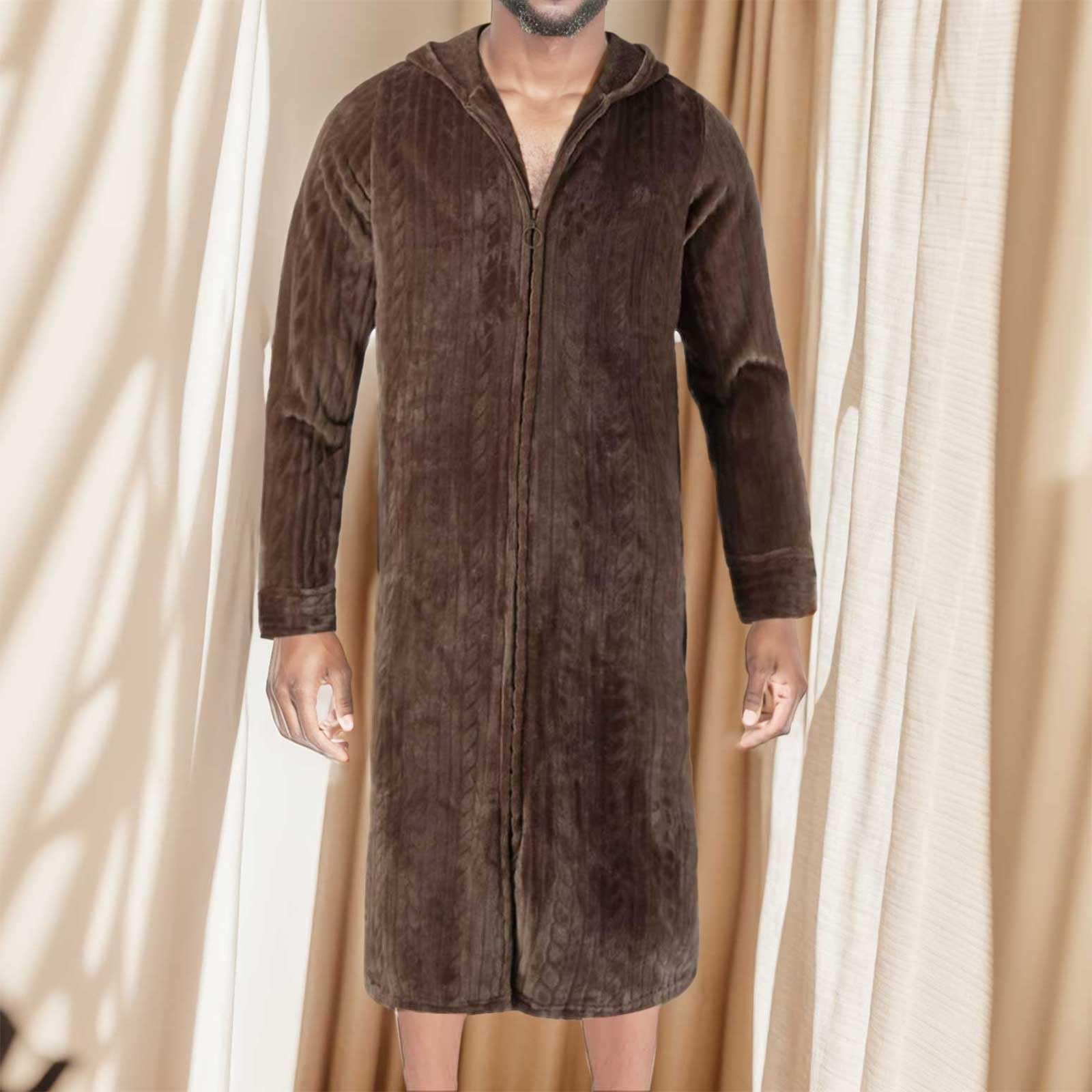 Genérico Pijama con Capucha de Terciopelo para Hombre, Pijama Acojedor de Manga Larga con Cremallera, Ropa de Dormir Suave y Cálida para Invierno