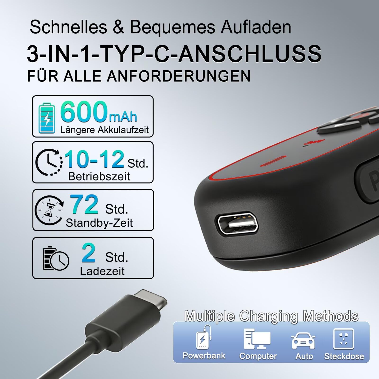 T-M12 Super Mini Walkie Talkies mit Headsets KI-Sprachsteuerung | Hände frei, Wiederaufladbarer Typ-C, 16 Kanäle, 28g Leicht Funkgerät Für Familienreiten Restaurants Outdoor-Sport, 2 Stück