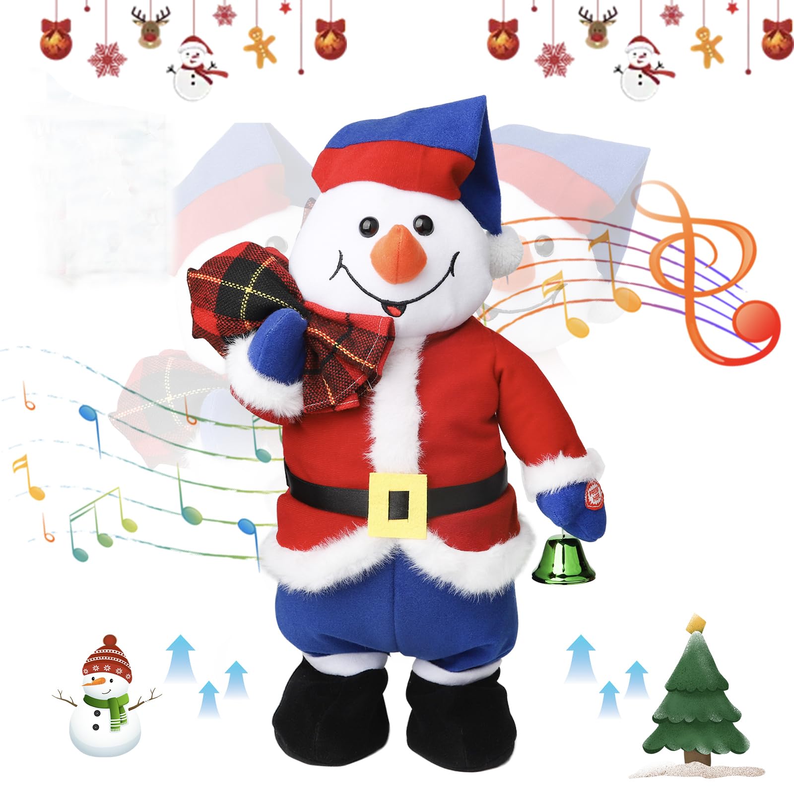 Singing Dancing Christmas Snowman Xmas Musical Plush Toy - Singing Rock Version of “Santa Claus is Coming to Town”, Interactive Xmas Snowman Toys, Fun