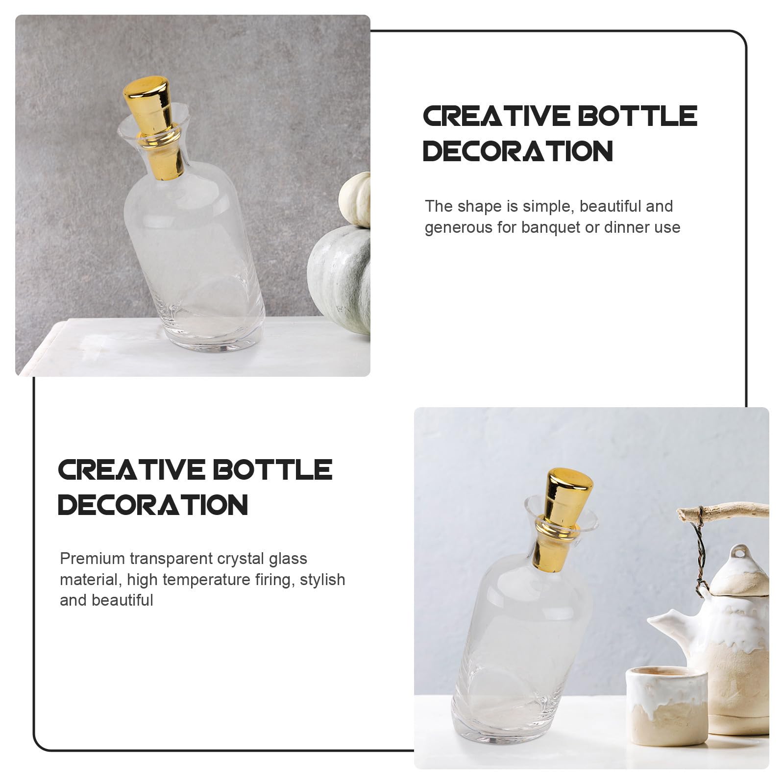 Decanter in Vetro Creativo Base Inclinata e Tappo Dorato, Contenitore per Vino Elegante e Decorativo per Casa e Bar, Stile Nordico Semplice e Raffinato