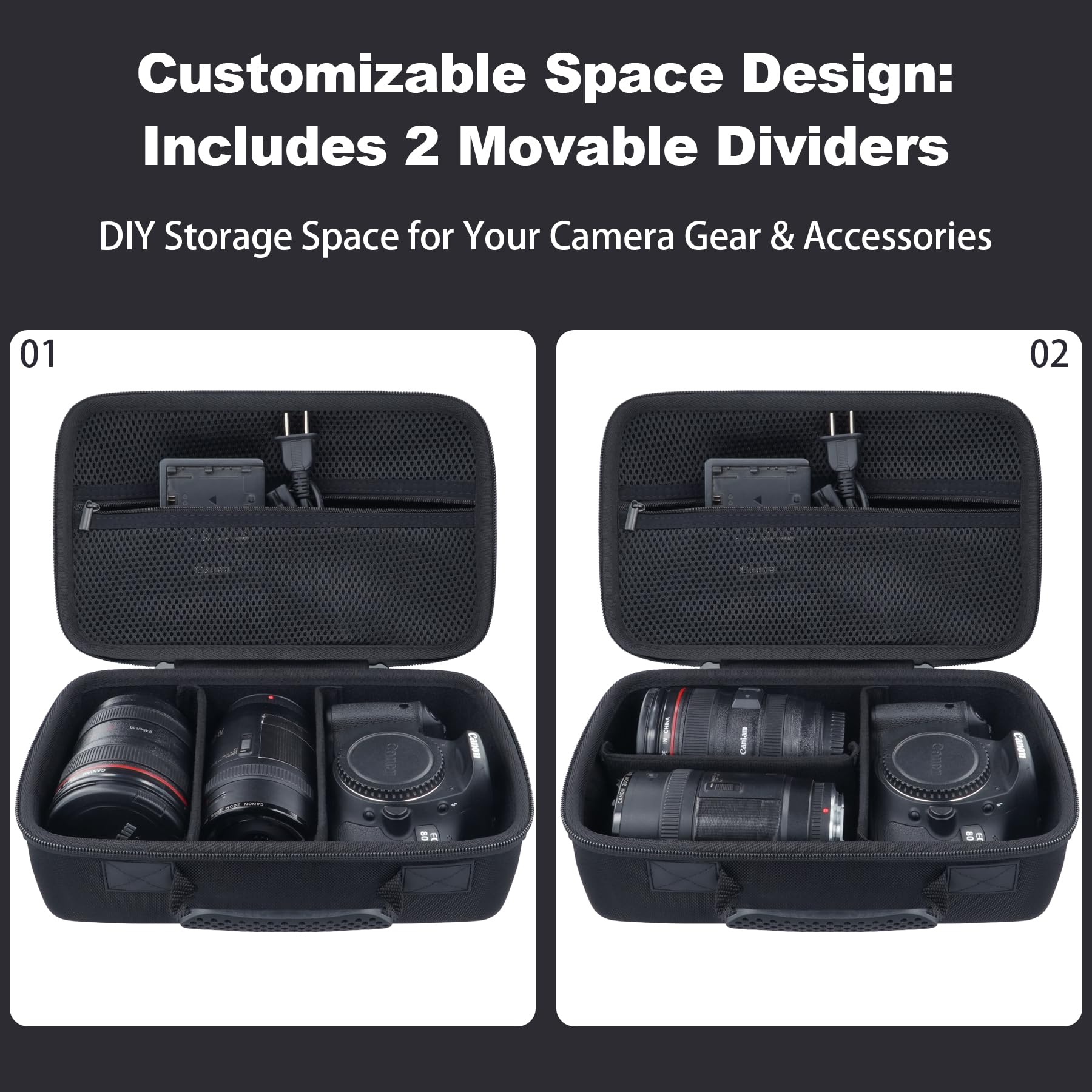 Khanka pour Canon EOS Rebel 2000D/4000D/1300D/R50/R100/R5/R7/R8/R6 Mark II/250D Appareil Photo DSLR - Boîtier de Transport Rigide, Housse de Voyage pour Canon EOS DSLR , Boîtier Uniquement (Noir)