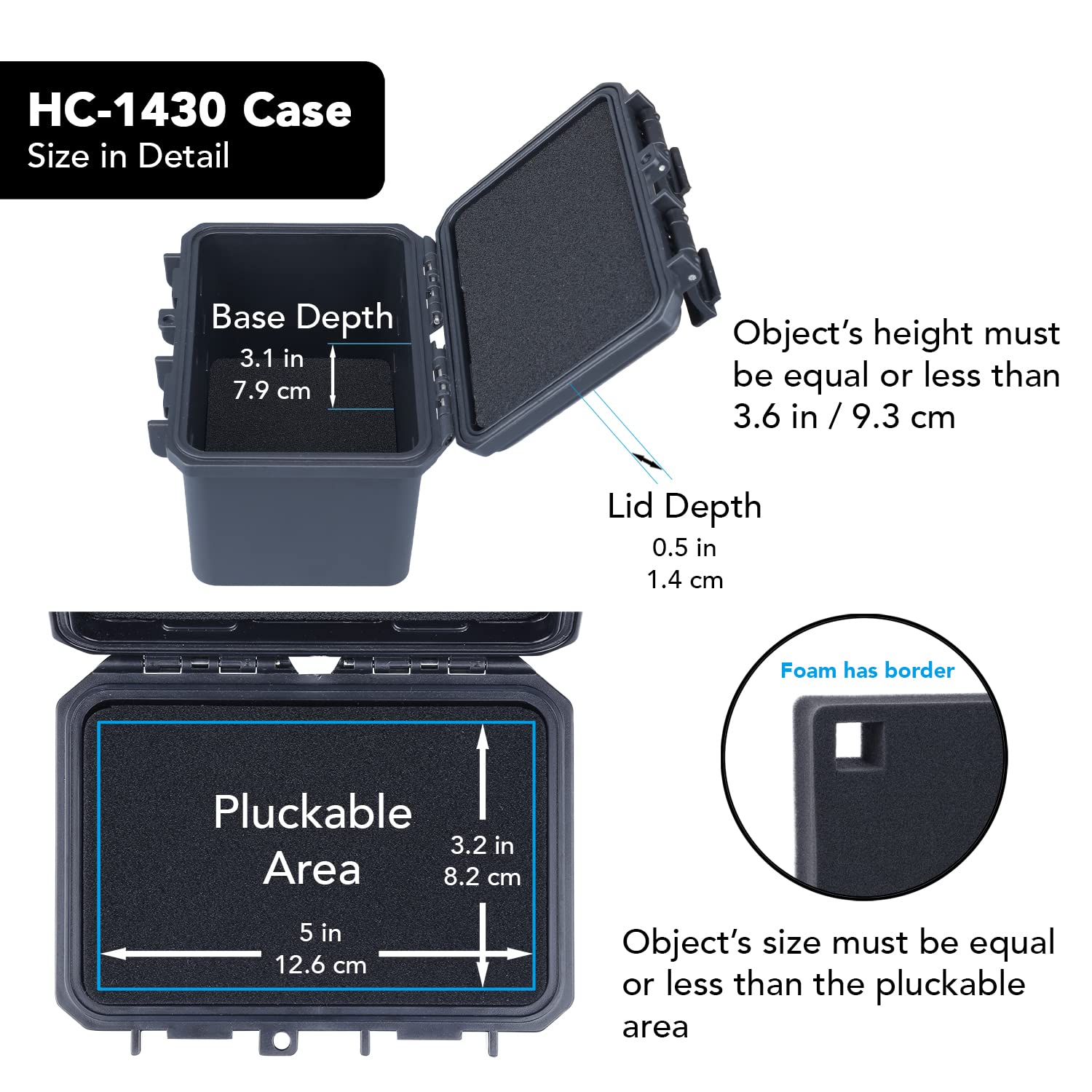 Lykus HC-1430 Mini Hard Case Dry Box with Foam Insert, Interior Size 14x9x9.3 cm, IP66 Splash-Proof - Image 3