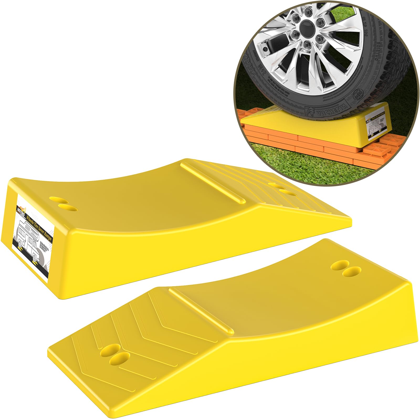 Eazy2hD Car Wheel Ramp Compatible with RV Leveling Blocks–Tire Saver Ramp Trailer Wheel RV Flat Tire Lift Ramp, Concave Portable Ramp, 2 Pack