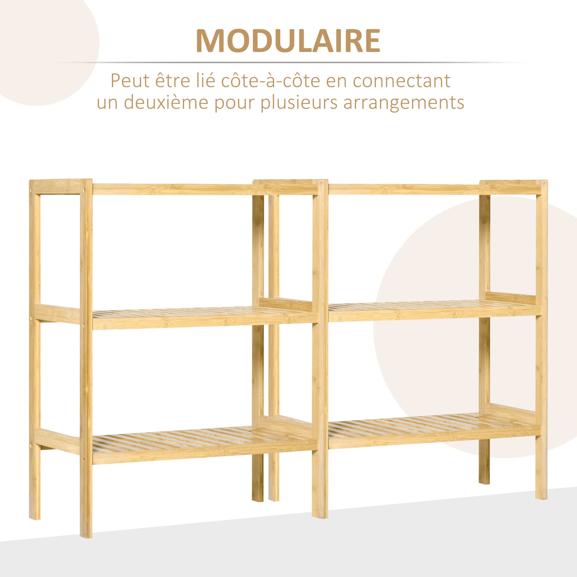 HOMCOM Étagère de Rangement Bambou 3 Niveaux 62 x 33 x 80 cm Bois Naturel | Bibliothèque, pour Salon, Chambre et Bureau