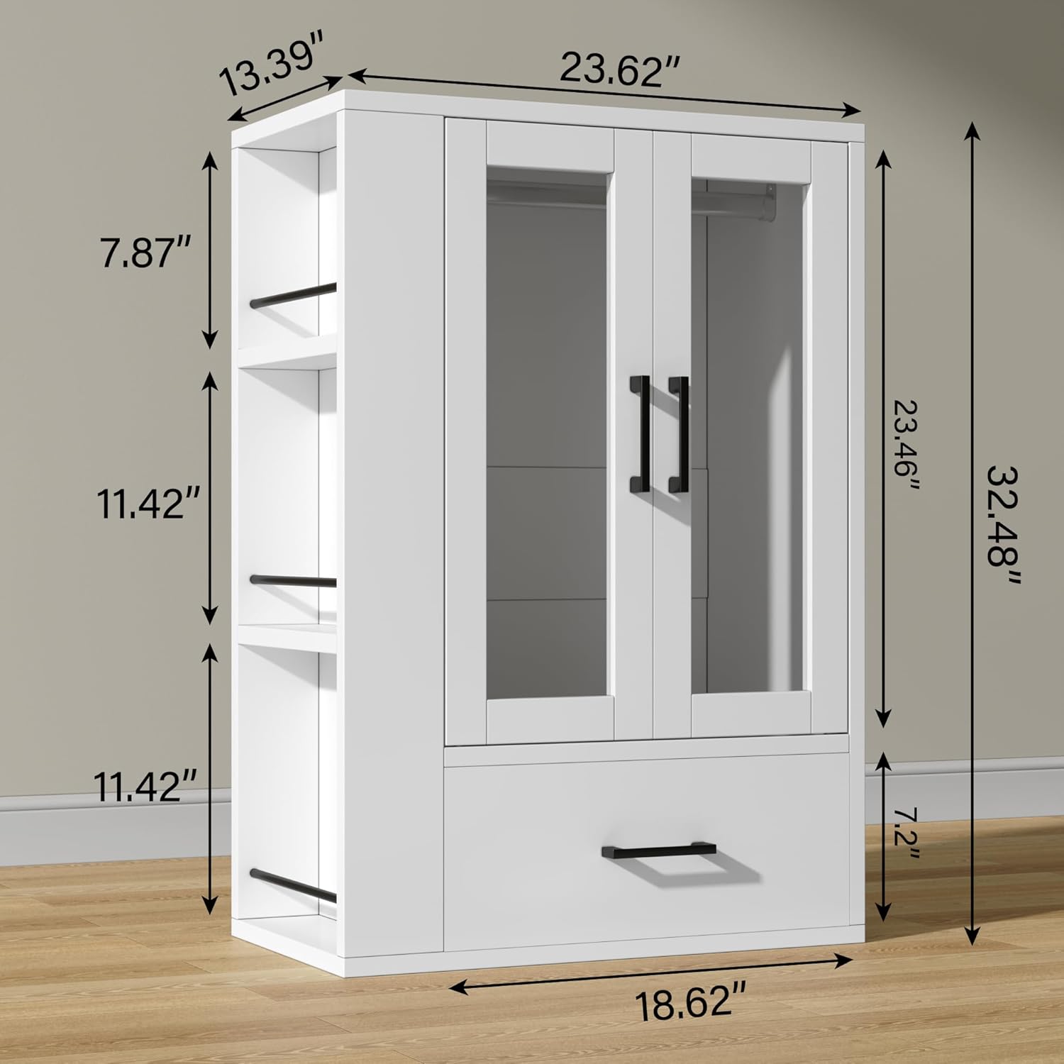Semoic Wooden Dog Closet with LED Lights, Pet Wardrobe Organizer | Storage Cabinet for Dog & Cat Clothes, Toys, Food | Multi-Use Furniture, White