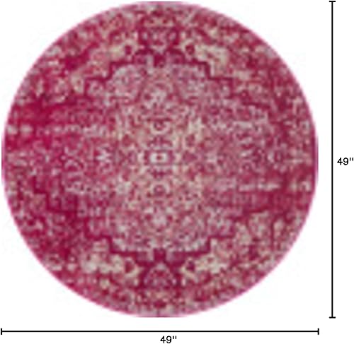 Miniatura 2 de Unique Loom Charm Collection - Alfombra de área moderna, abstracta, bohemia, envejecida, borde, 4' 0" x 4' 0", fucsiamarfil