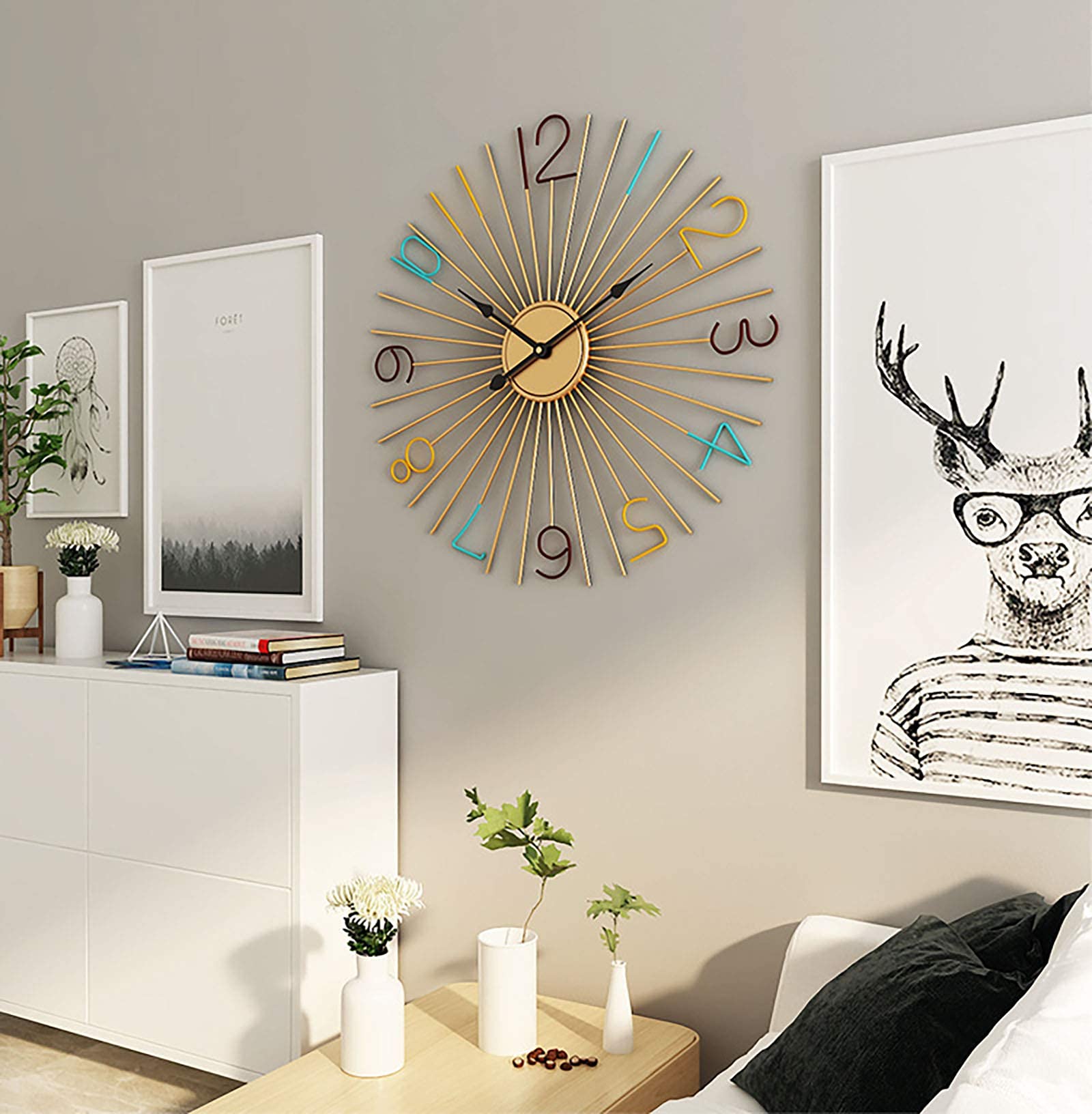SaryEdge 24In Silent Art Wall Clock,Midcentury Decorative Wall Clock,Large Starburst Wall Clock Mediterranean Creative Metal Wall Clock for Living Room Decoration-Xb001-One Size,Xb,Xb001-One Size