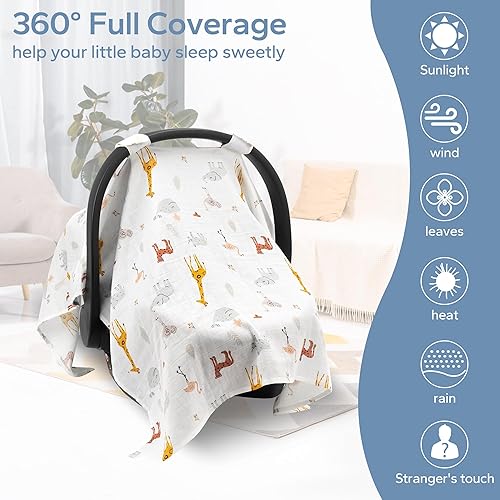 Miniatura 4 de SERAPHY Fundas de asiento de automóvil de muselina para bebés, funda transpirable para asiento de automóvil para niños y niñas, fundas de algodón