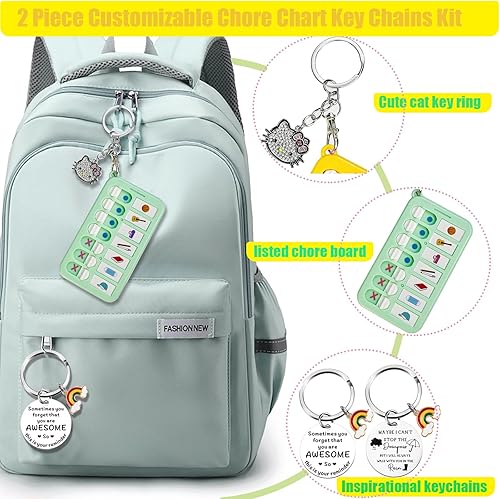 Miniatura 3 de Juego de llaveros para varios niños, bonitos regalos inspiradores, tablero de tareas para hábito y comportamiento de los niños, llaveros de lista de