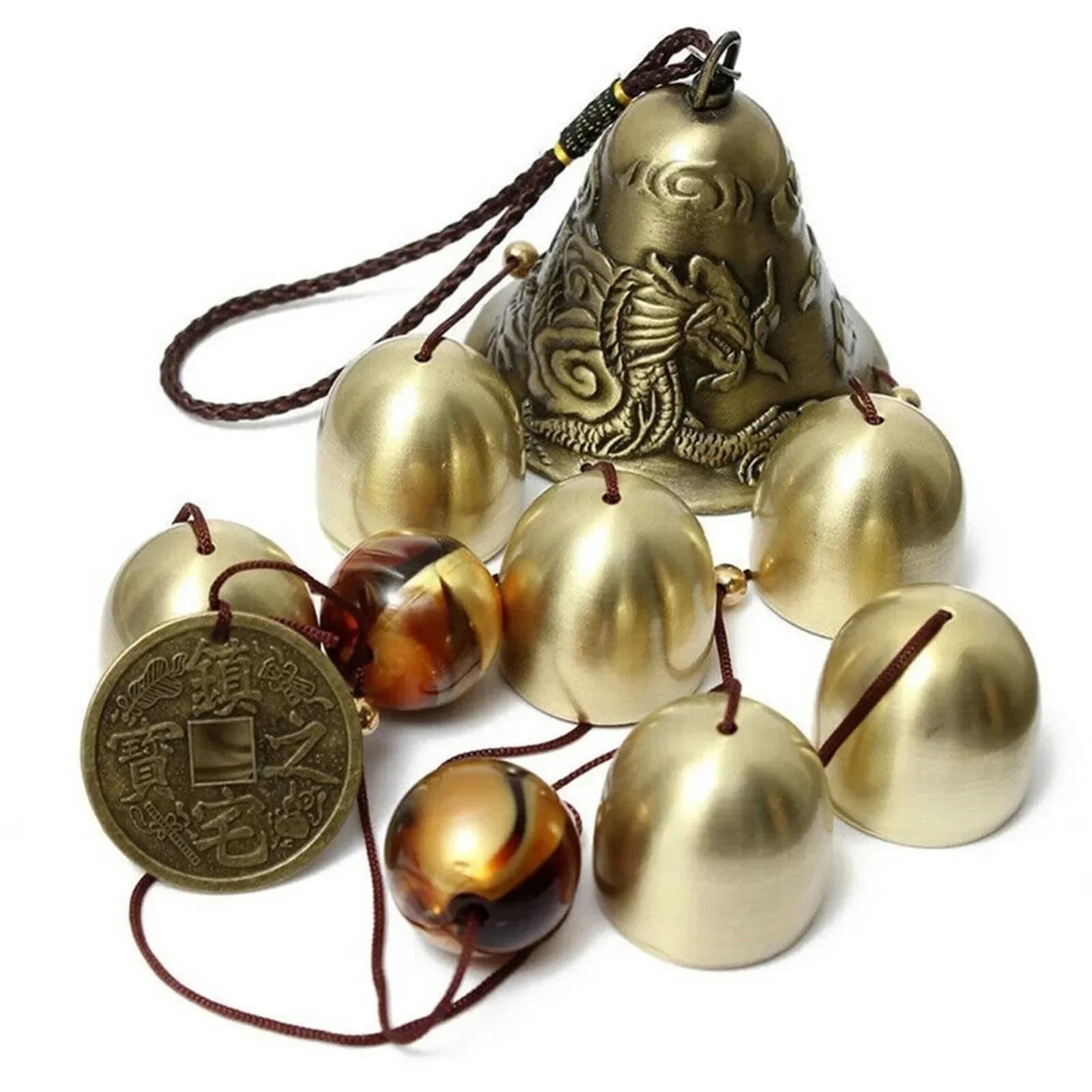 6 Copper Bells Outdoor Metal Wind Chimes - Yard Garden Hanging Decoration