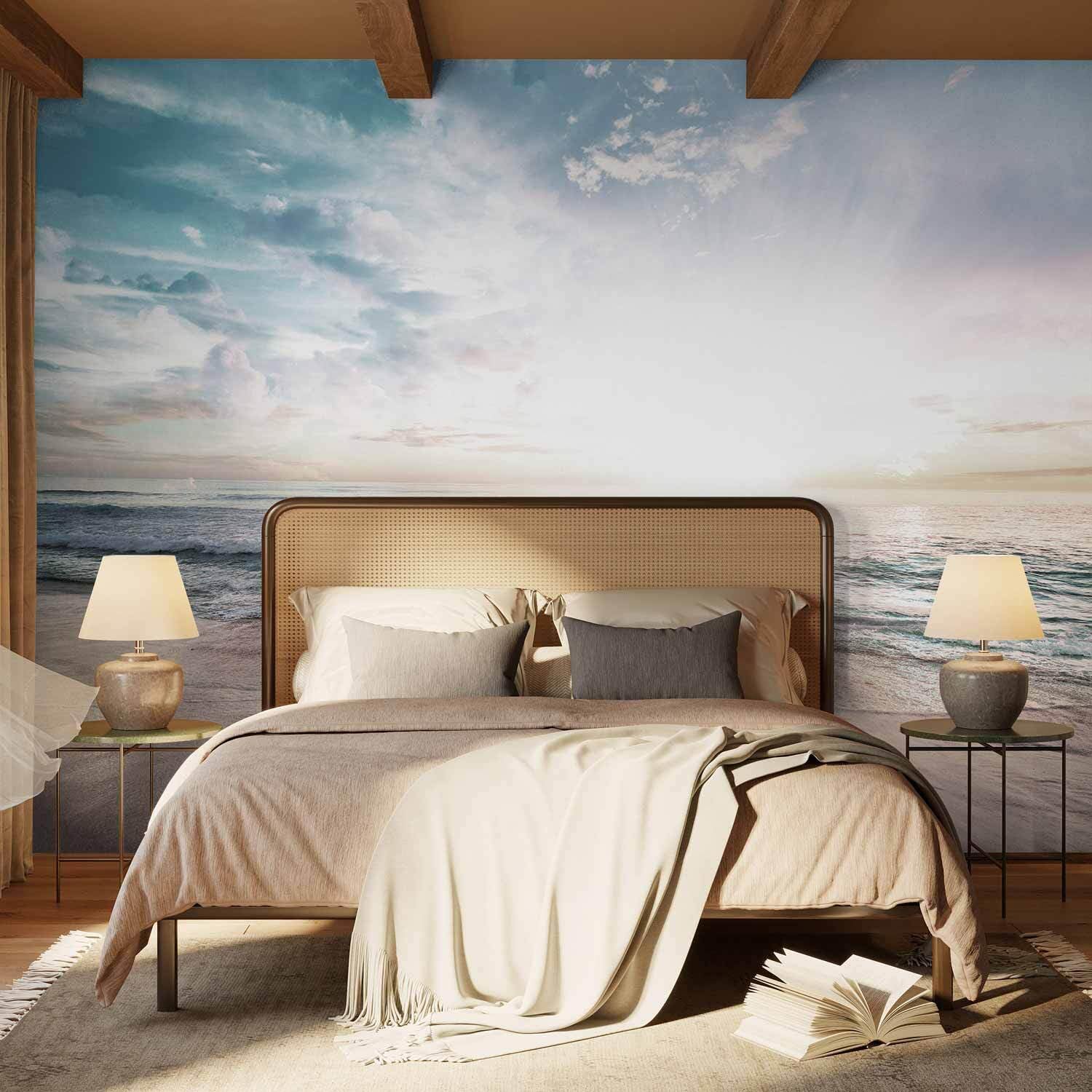 decomonkey Premium Fototapete Strand, 400x280 cm, XXL, Natur Meer Himmel | Landschaft, Sonne, Blau, Vlies, Schlafzimmer, Wohnzimmer, Design, Tapete, Fototapeten, Tapeten, Vliestapete, Wandtapete, Wand