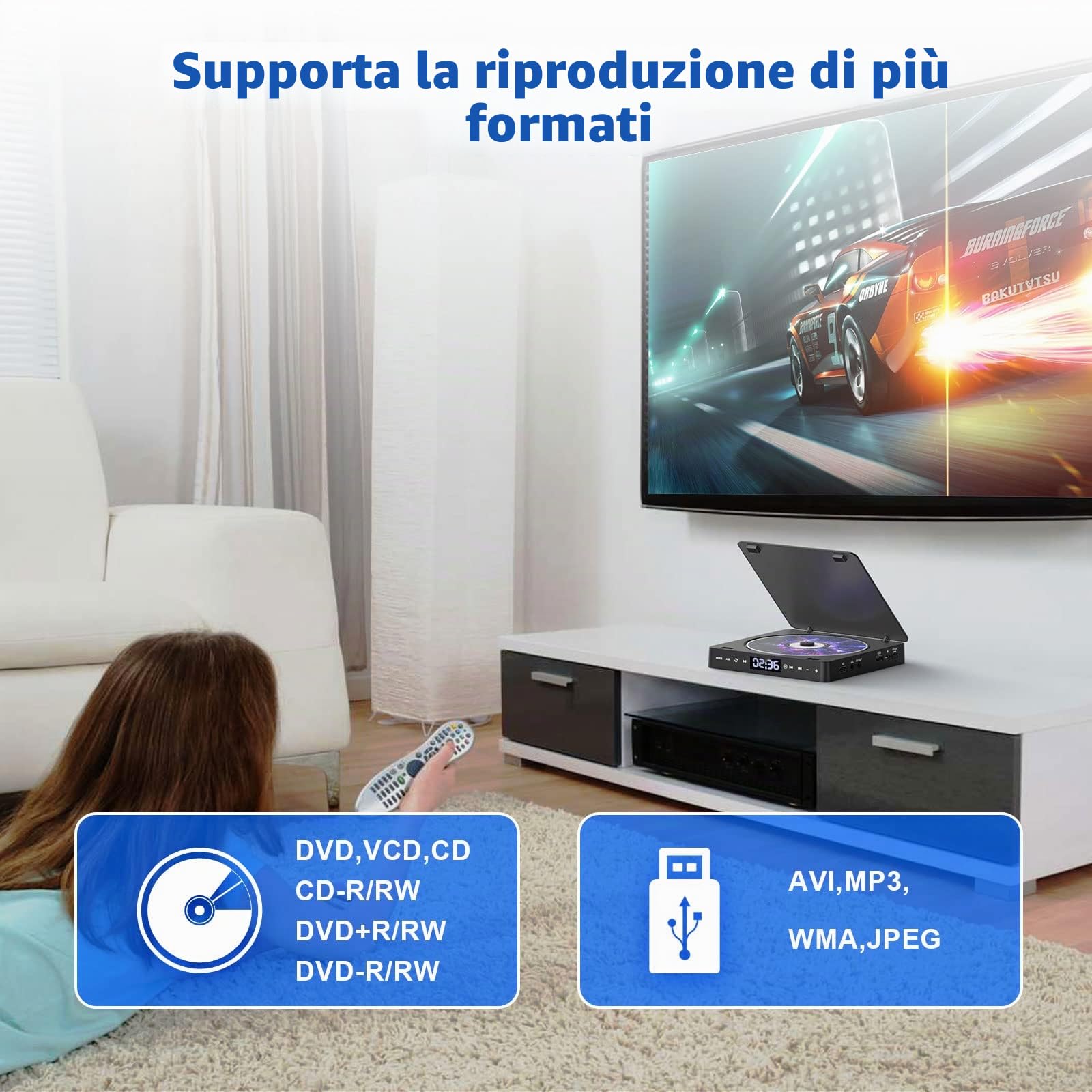 Gueray Lettore DVD per TV Tutte le regioni Free Portatile Mini DVD CD Lettore con HD 1080P HDMI/AV USB/3.5MM AUX Port, Includere Telecomando HDMI & Cavo AV (dvd-708)