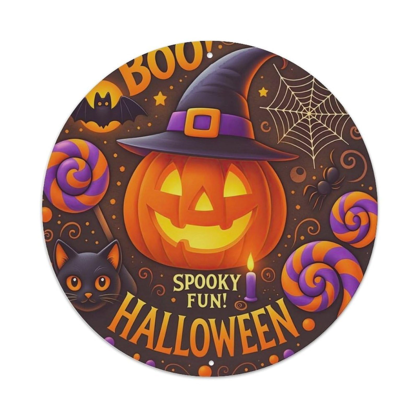 Pumpkin Witch Hat Bat Spider Metal Tin Sign