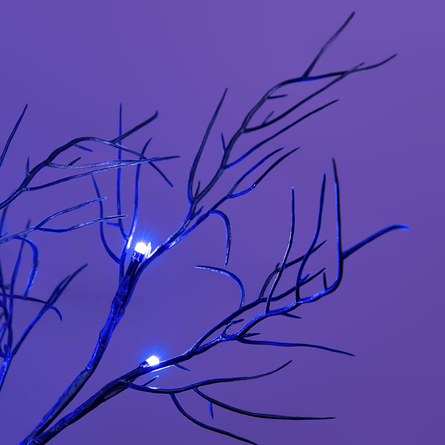 LIGHTSHARE 26IN Halloween Willow Bonsai 20LED Lights Artificial Black Spooky Tree Purple for Home, Festival, Nativity, Party, and Christmas Decoration, Plug in or Battery - Image 5