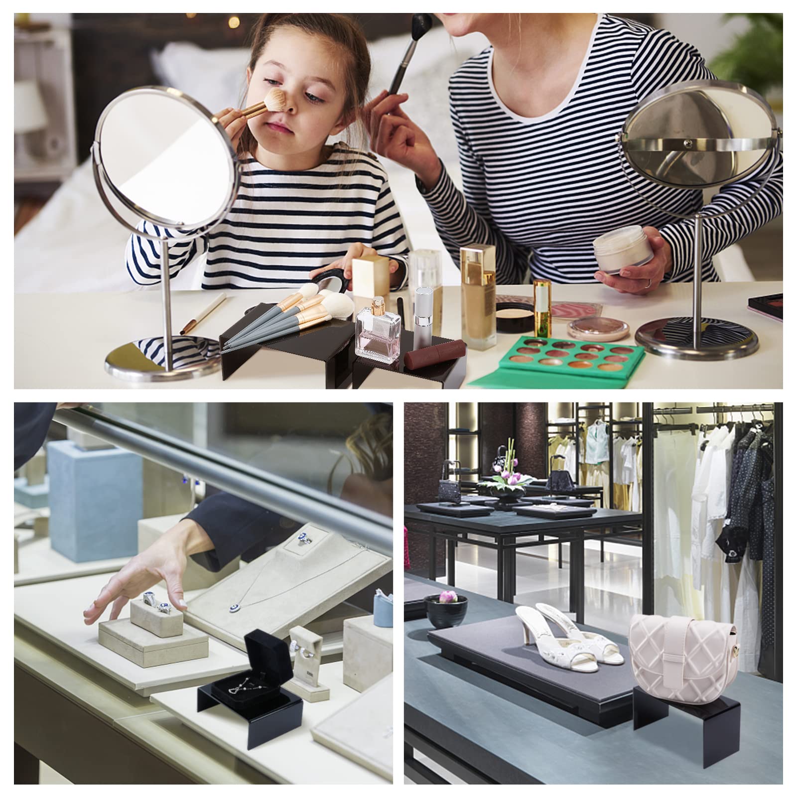 PH PandaHall 6pz Alzate di Display in Acrilico Espositore Acrilico Trasparente, 3 Dimensioni Espositori per Grandi Decorazioni Riser Scaffali Vetrina per Gioielli Cosmetici Profumi Figurine Modellismo