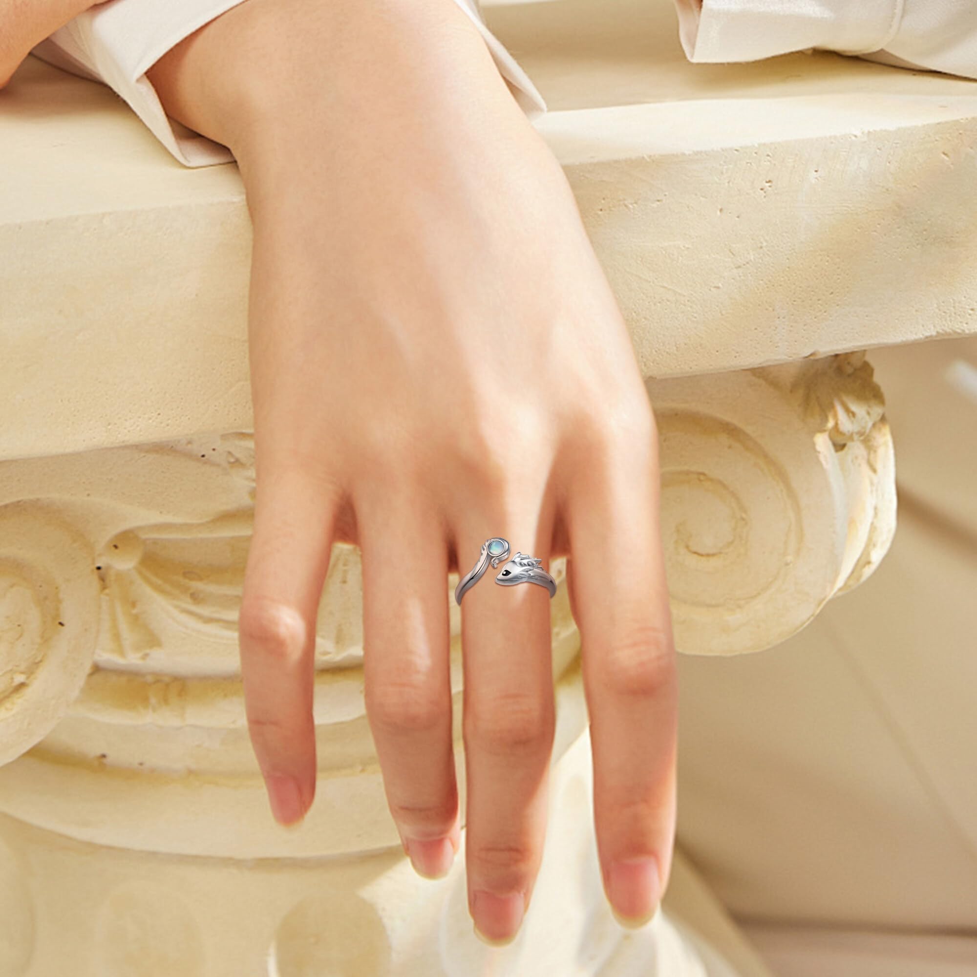 Mondstein Drachen Ringe für Damen Sterling Silber Verstellbare Ringe Drachen Muttertag Schmuck Weihnachten Geschenke für Damen Frauen