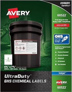 Avery 60522 Chemical Container Labels 4-3/4-Inch x7-3/4-Inch 50Shts 100/BX WE