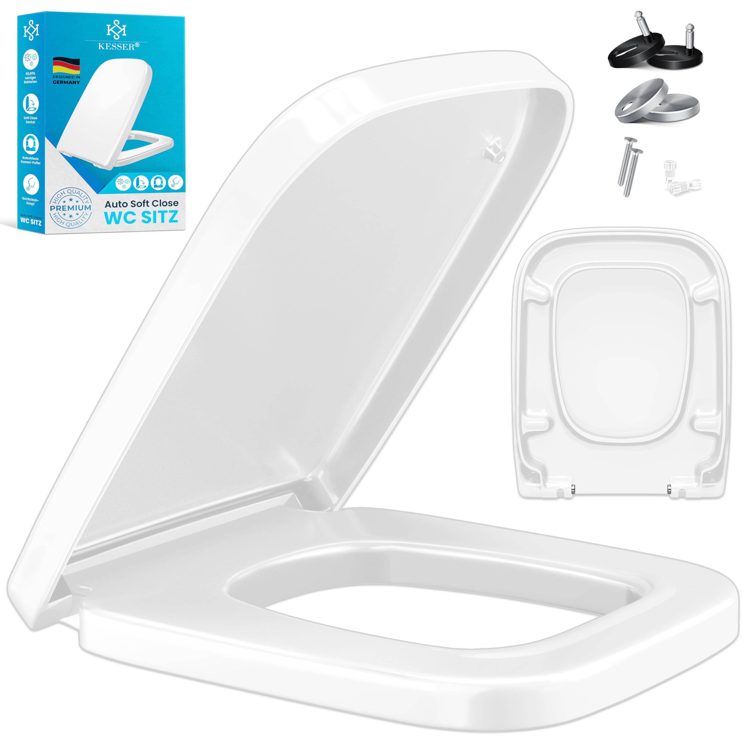 KESSER® WC Sitz mit Absenkautomatik Toilettendeckel Quick-Release-Funktion und Softclose - einfache Montage Klodeckel aus Duroplast Toilettensitz mit Edelstahl Befestigung E-Form