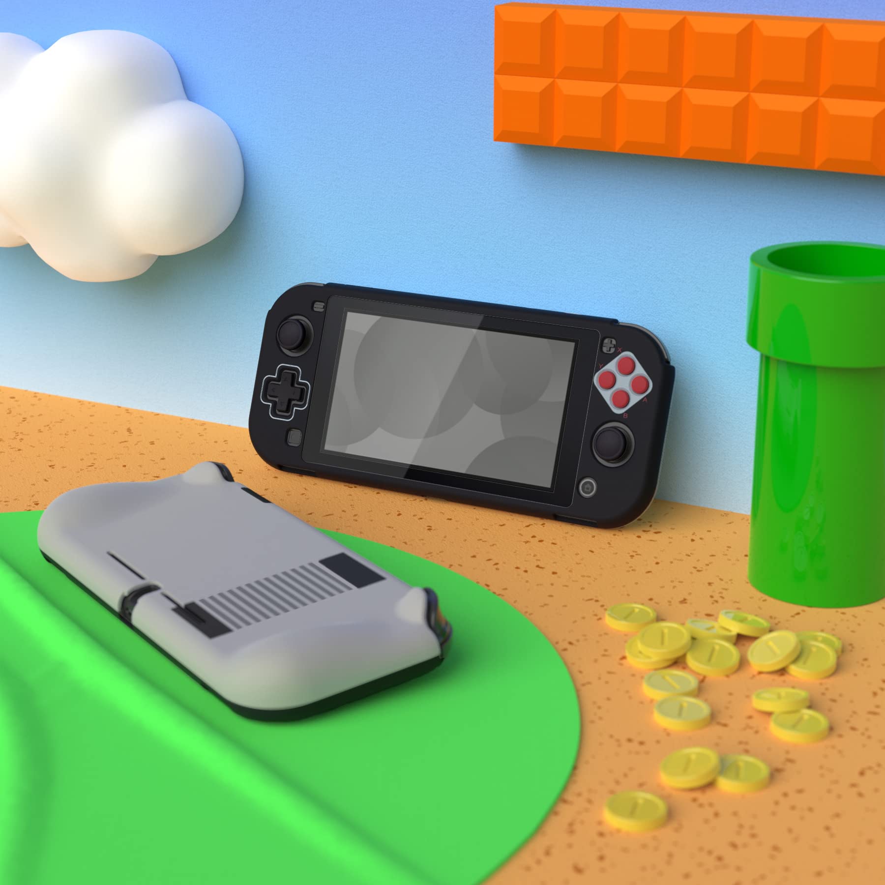 PlayVital Cover per Nintendo Switch Lite,Custodia Grip Ergonomica Copertura Protettiva Rigida Pellicola Copri Analogici per Nintendo Switch Lite Console-ZealProtect-Stile NES Classico - 5