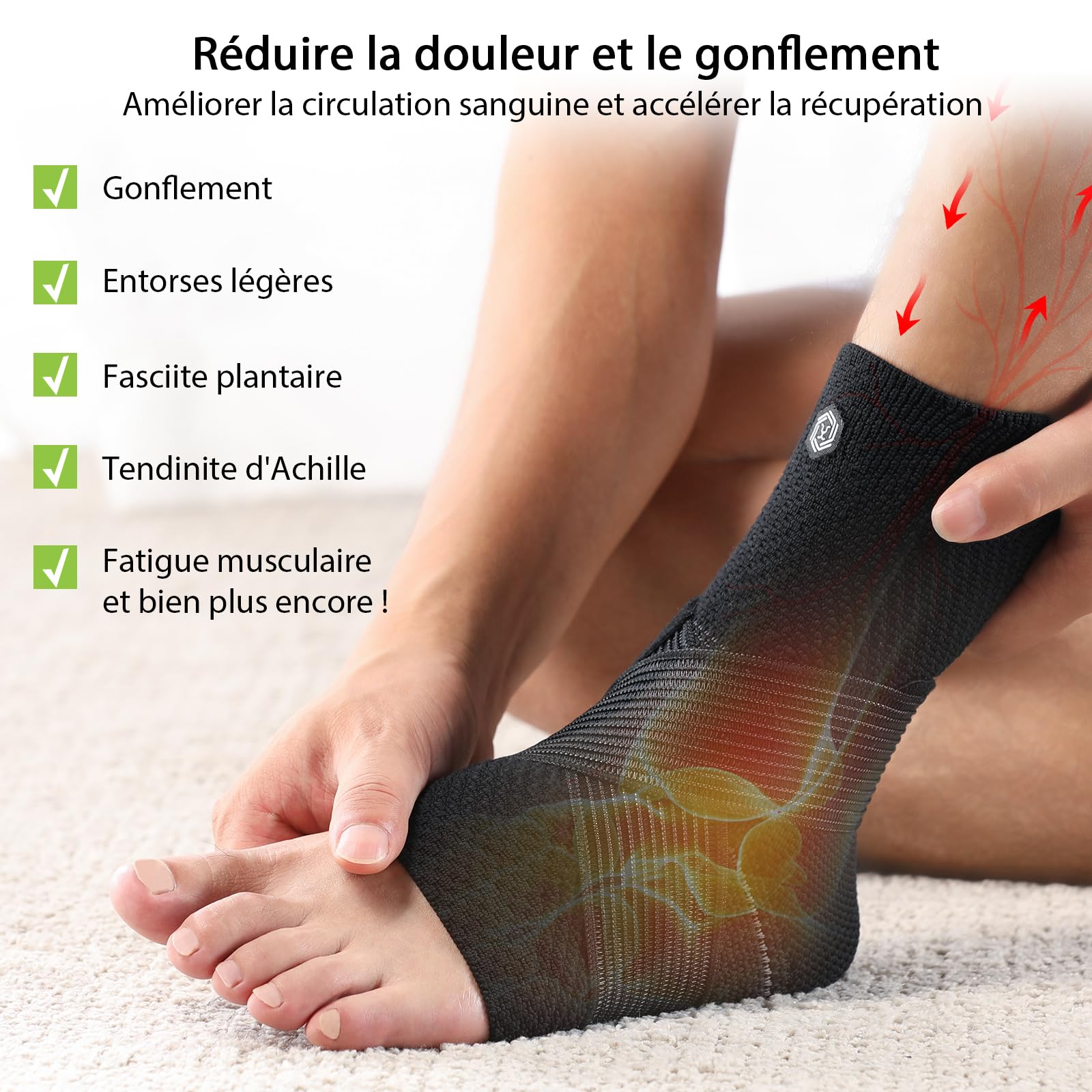 ZOELION Chevillère de Maintien Sport, Attelle Cheville à Compression Médicale avec Sangle X Réglable, pour Entorse, Fasciite Plantaire, Tendon d’Achille, Douleur, Gonflement, Homme Femme, M