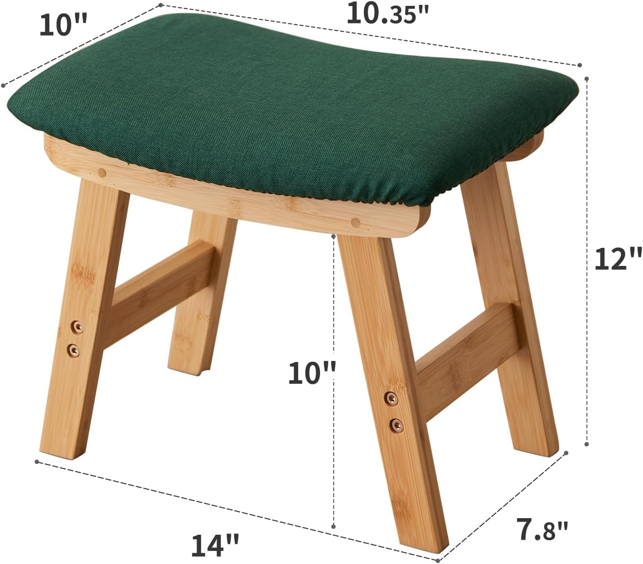 Kitsanery Foot Stool,Ottoman,Bamboo Small Sofa Foot Rest Under Desk,Extra Seating for Living Room, Bedroom and Kitchen (Natural Stool Legs - Green Surface)