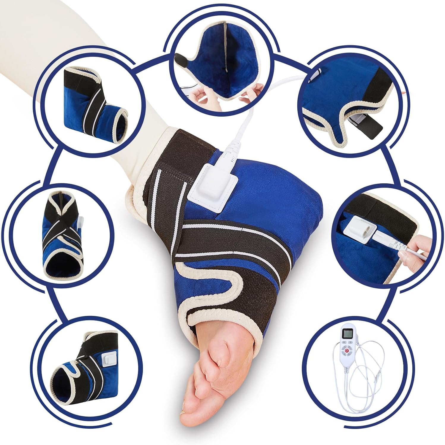 CAMECO 1 Pack Ankle Heating Pad for Pain Relief Arthritis, Heated Foot Ankle Wrap for Sprains, Achilles Tendonitis, Plantar Fasciitis | 86℉-158℉ Temp | 0-90Min Auto Shut Off (Blue)