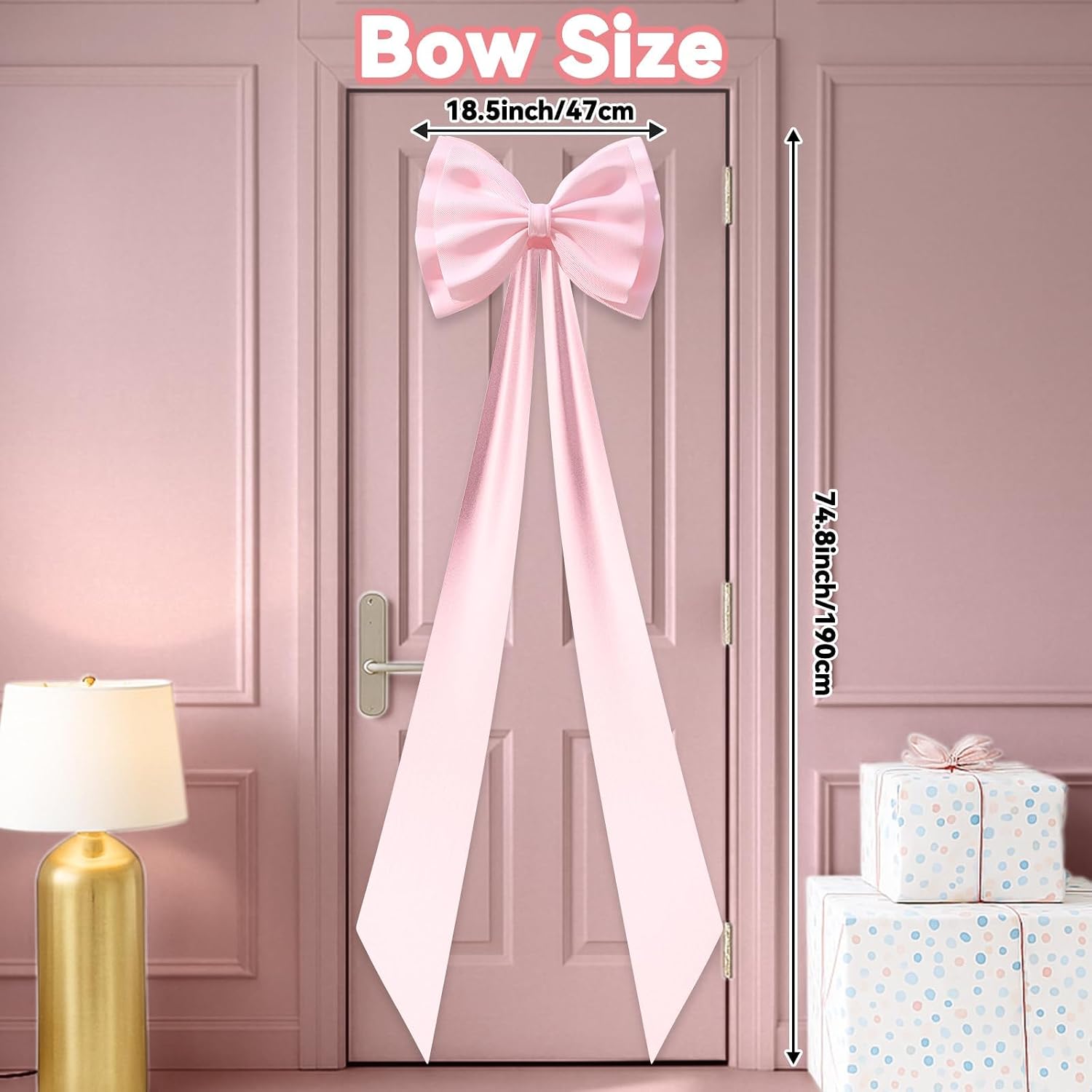 Giant Bow Decoration,78x18 Inch Pink Big Bows Giant Ribbon Tie for Backdrop Wedding Baby Shower Bridal Engagement Birthday Christmas Party Decor(Pink,Satin)