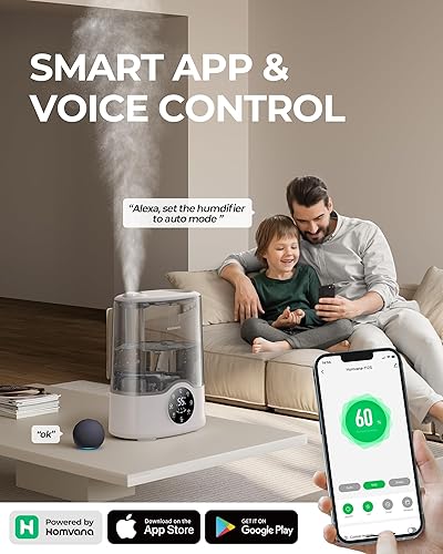 Miniatura 6 de Homvana Humidificador inteligente para dormitorio, habitación grande, hogar, 7L cálido y fresco, niebla automática de 360, ajuste automático de