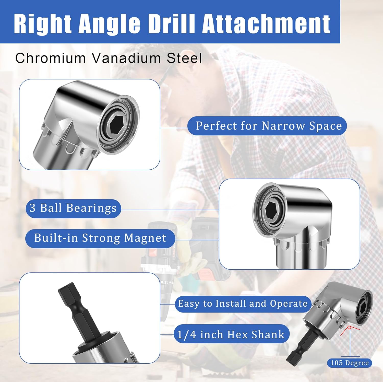 20 Drill Bit Extension Set,1/4 Hex Bit Holder Socket Adapter,2/4/6/12''Magnetic Drill Screwdriver Holder Extender,1/4 3/8 1/2'' Hex Shank Drills Nut Driver with105°Right Angle Driver Extension