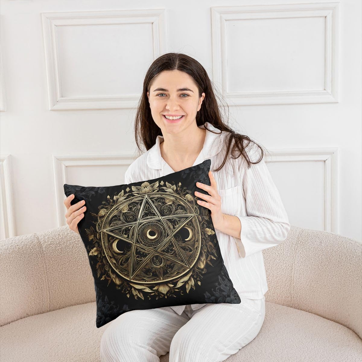 Jacquard Pentagram Throw Pillow Covers 22x22 Set of 2 Witchy Gothic Occult Moon for Adults Cushion Cover Luxury Exotic Room Decor Throw Pillow Case For Bed Couch Sofa Vintage Baroque Home Decor image 4
