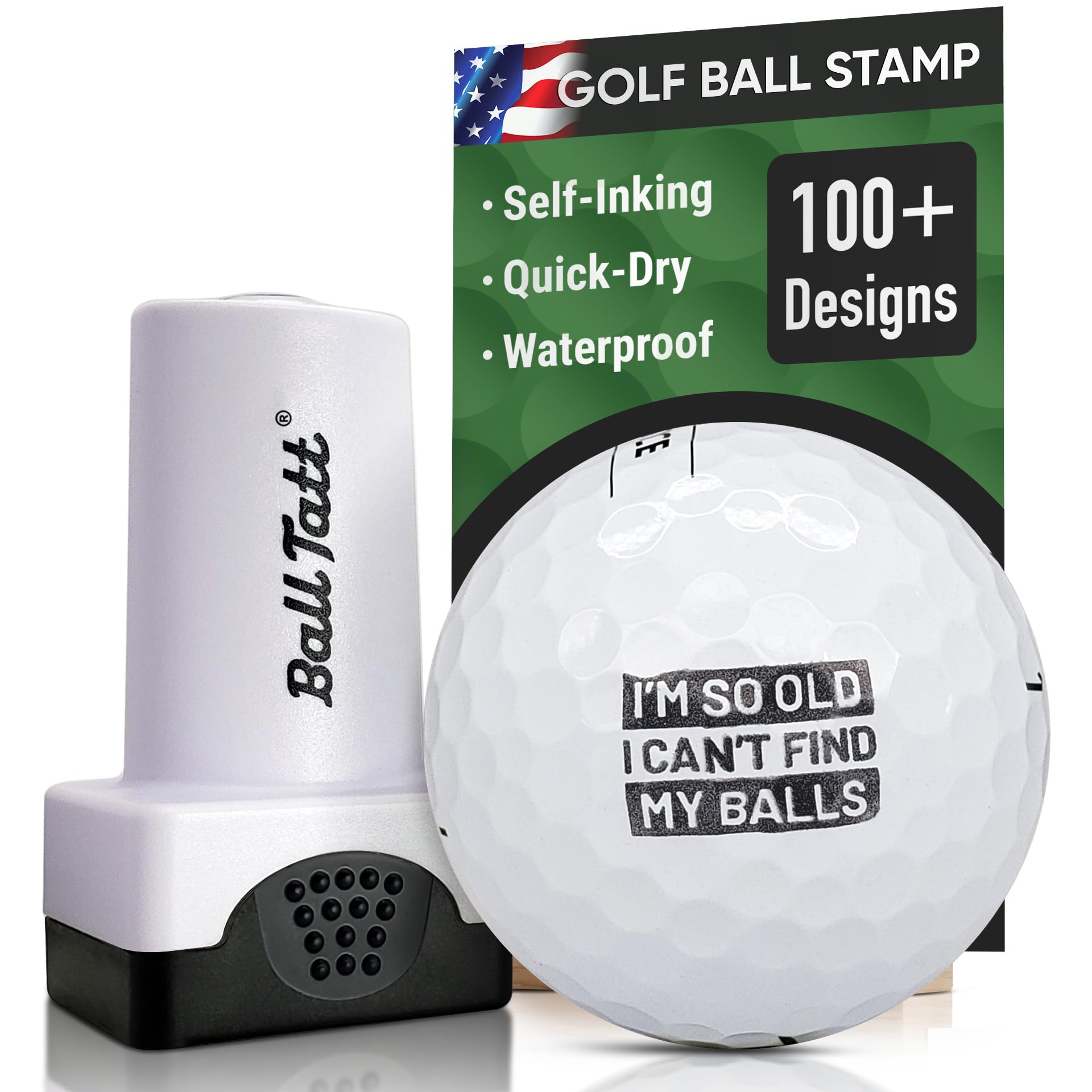 Ball Tatt - Golf Ball Stamp - Self-Inking Marker - Quick-Dry Permanent Marking Tool, No Leaks or Refills, Reusable & Waterproof Golfing Stamper -
