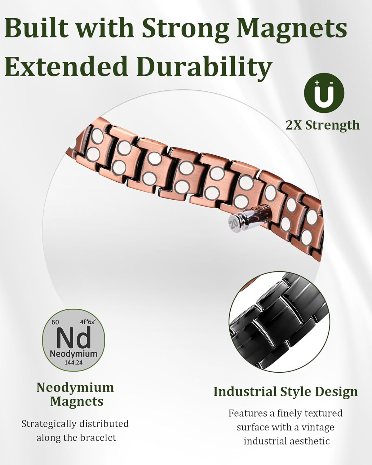Fashtour Copper Magnetic Bracelet for Men, 2X Strength 99.99% Pure Copper Bracelet with Powerful Magnets and Sizing Tool - Image 4