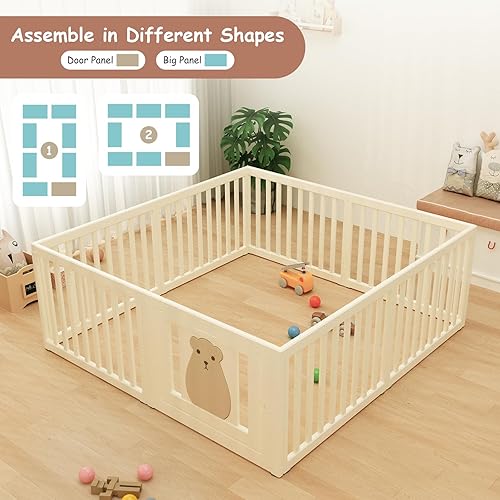 Miniatura 7 de BanaSuper Corralito para bebés de 63 x 63 pulgadas, 8 paneles, centro de actividades con puerta de seguridad, valla para bebés para niños pequeños,