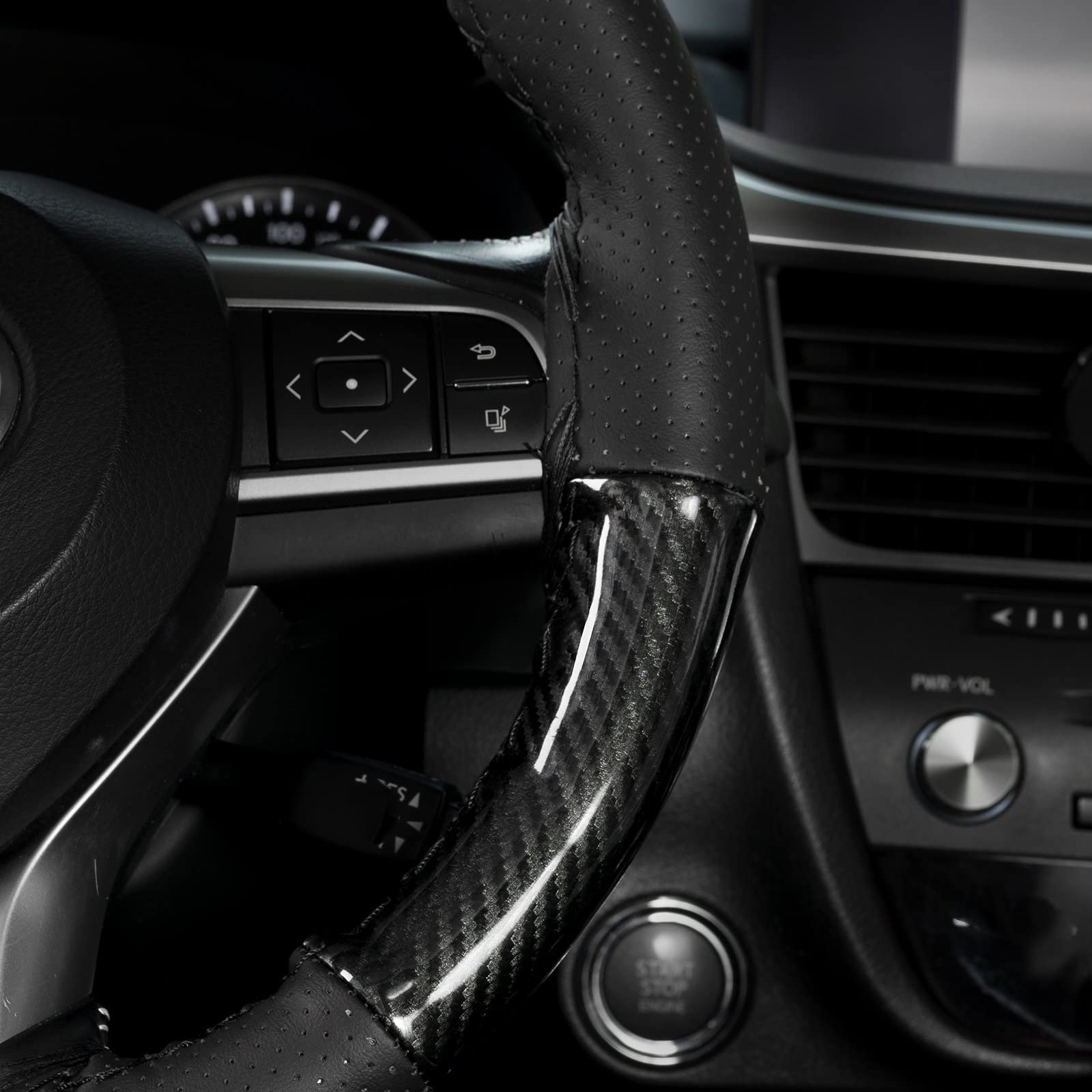 Cubre Volante Coche 38cm 15 "Negro Brillante Fibra Carbono Moda Deporte Cosido Mano Protector Volante Antideslizante Cuero Trenzado Coser DIY Interiores Coche Volante Coche Protección