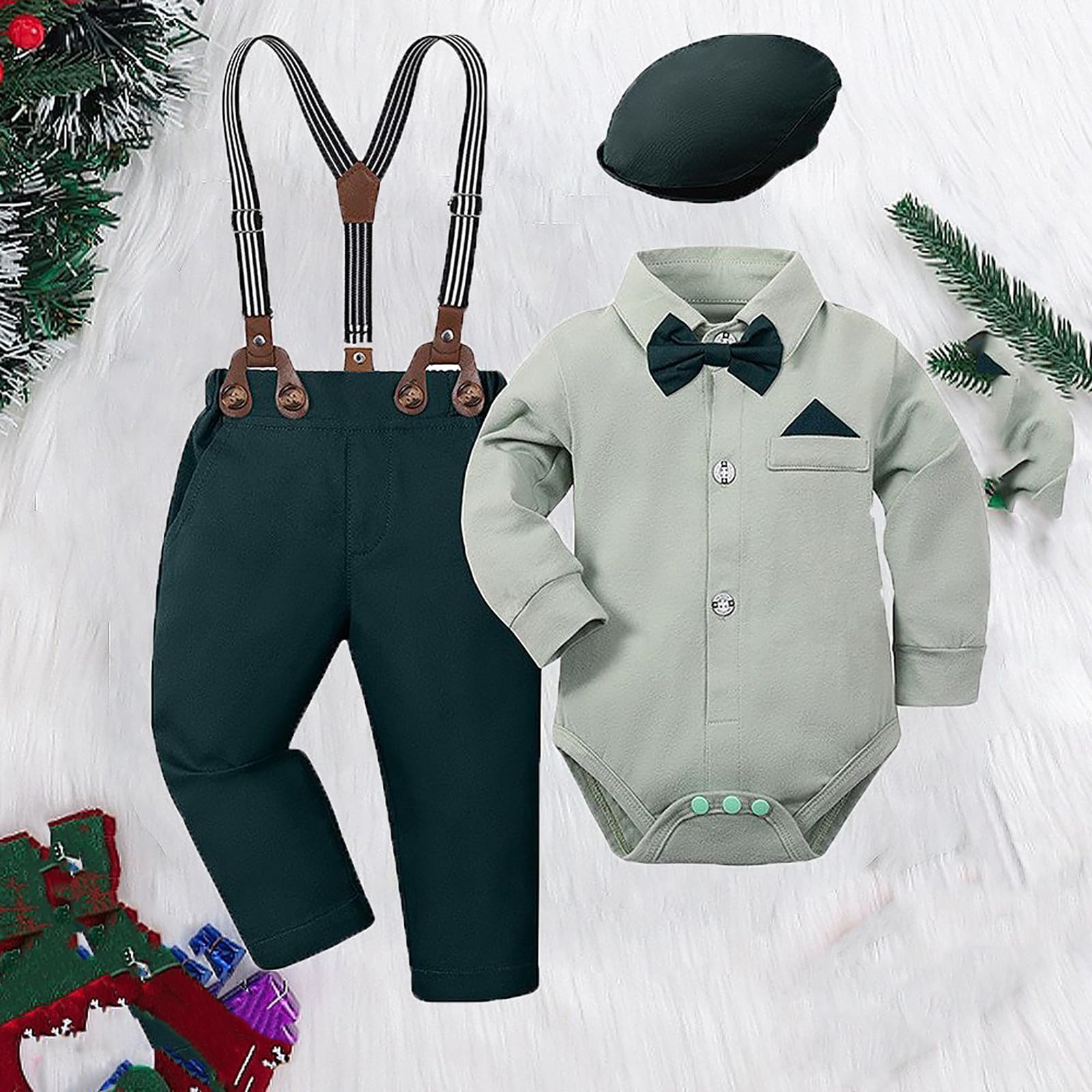 Pagliaccetto con bretelle e papillon per occasioni festive, feste di compleanno e eventi serali. Elegante outfit a due pezzi per bambini nella vita di tutti i giorni, versatile, ideale per la