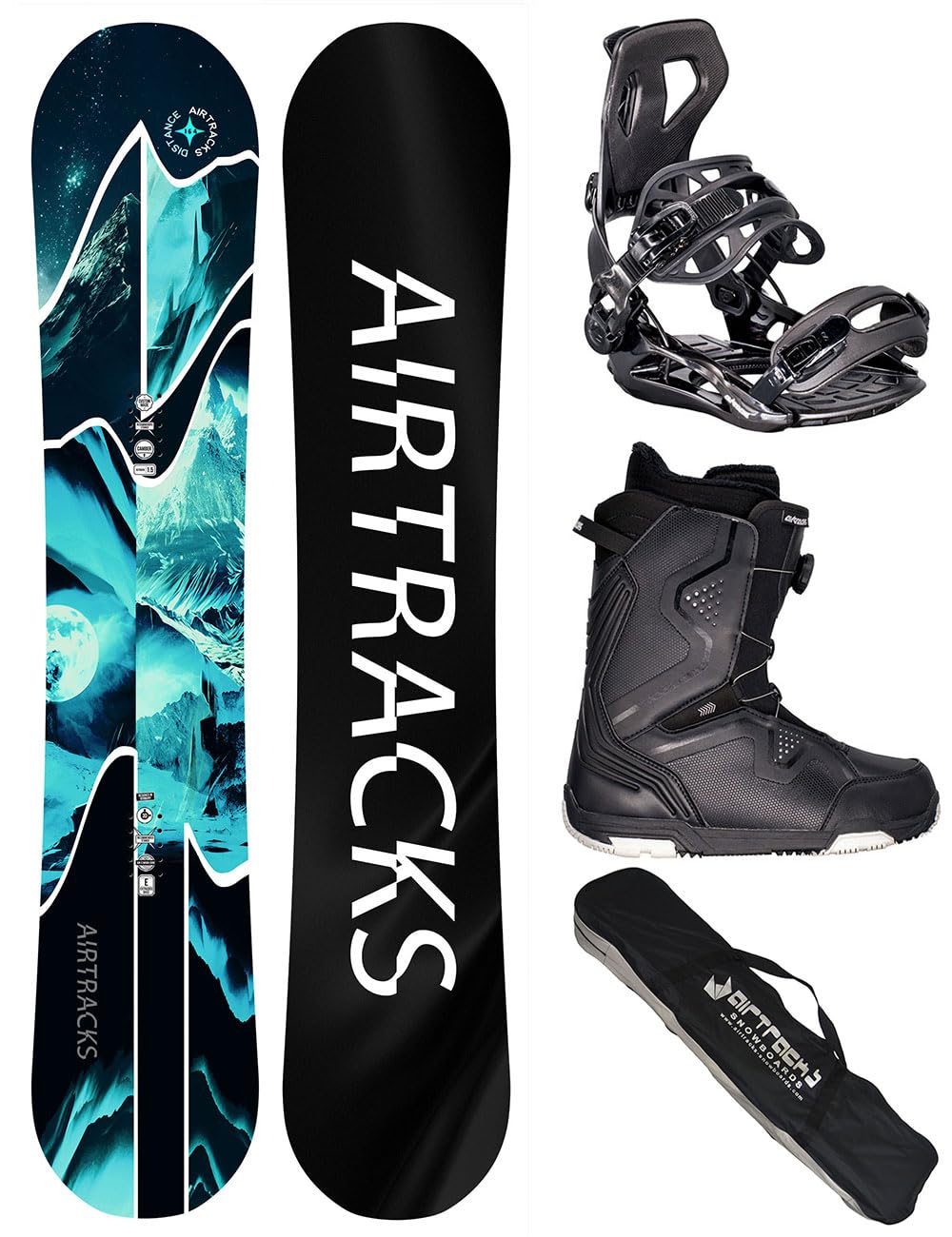 Airtracks Set da snowboard Distance Snowboard Wide Hybrid Rocker + Bindung Master Fastec + Boots + SB Bag 150 157 159 162 cm