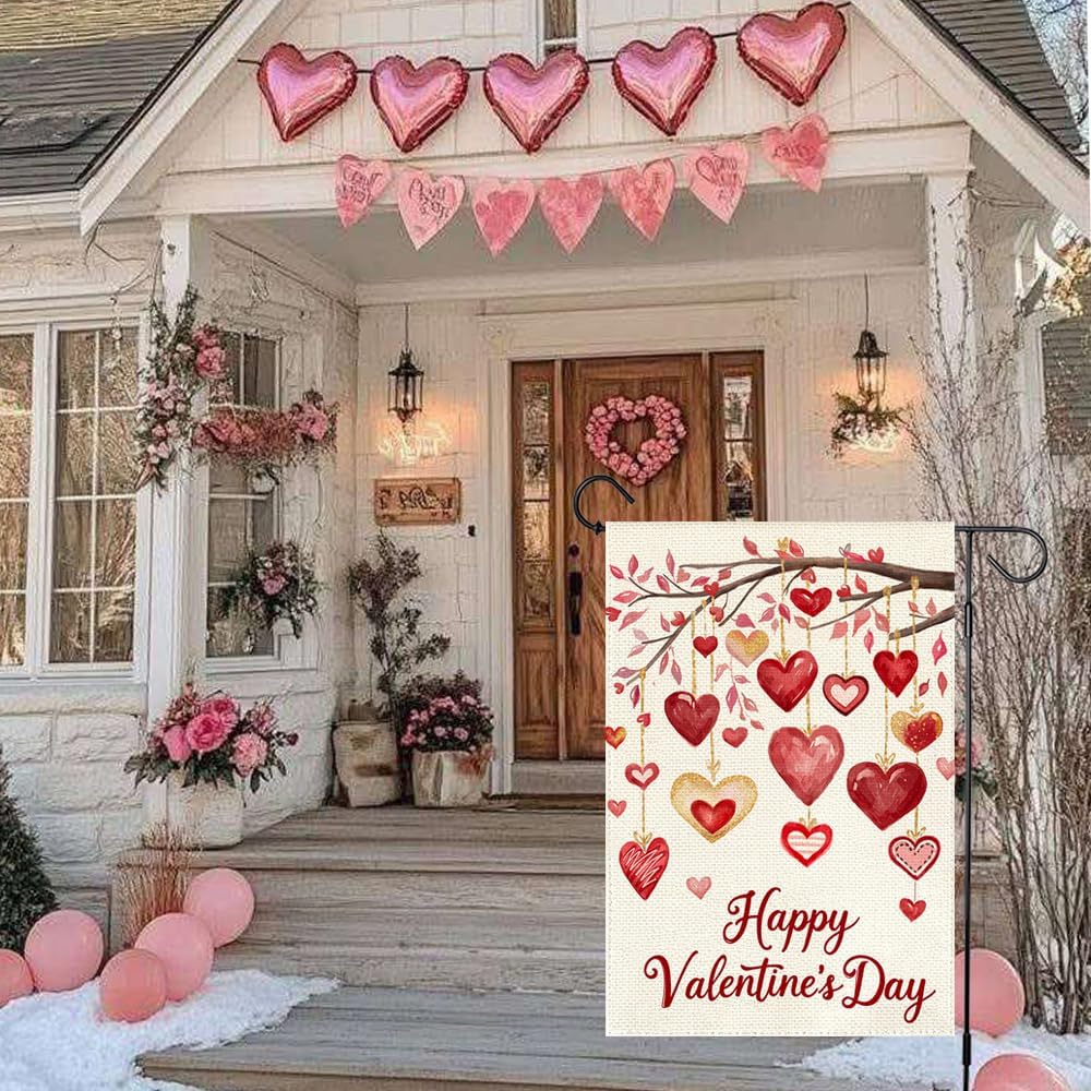 Happy Valentines Day Garden Flag 12x18 Inch Double Sided Outside Small, Love Heart Tree Yard Porch Flag Outdoor Decoration - Image 3