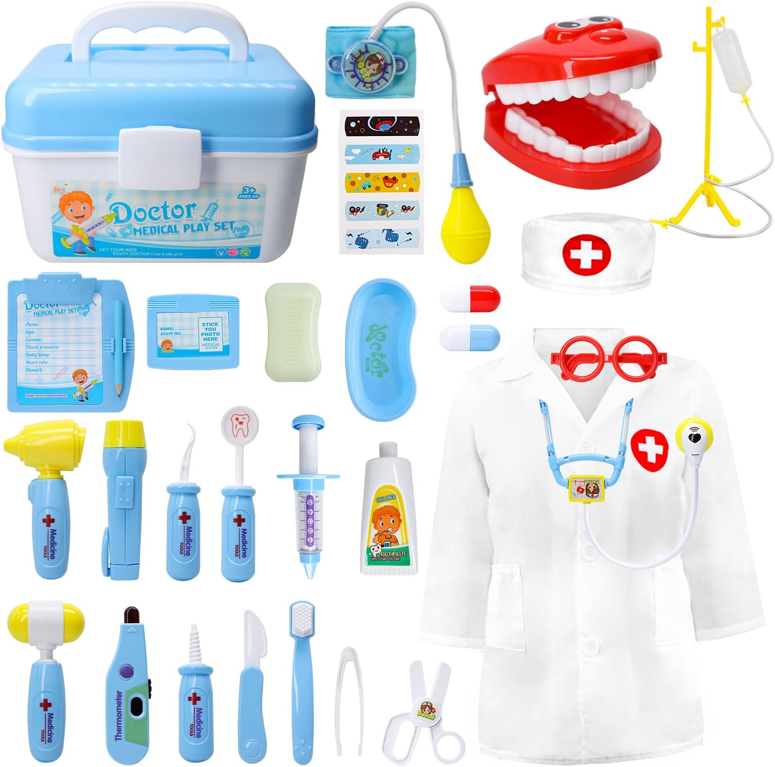 Medical Kit for Kids - 38 Pieces Doctor Pretend Play Equipment, Toy Doctor Kit for Kids, Doctor Play Set with Gift Case for Boys Girls 3 4 5 6 7 Years Old Christmas Birthday Gift(Blue)