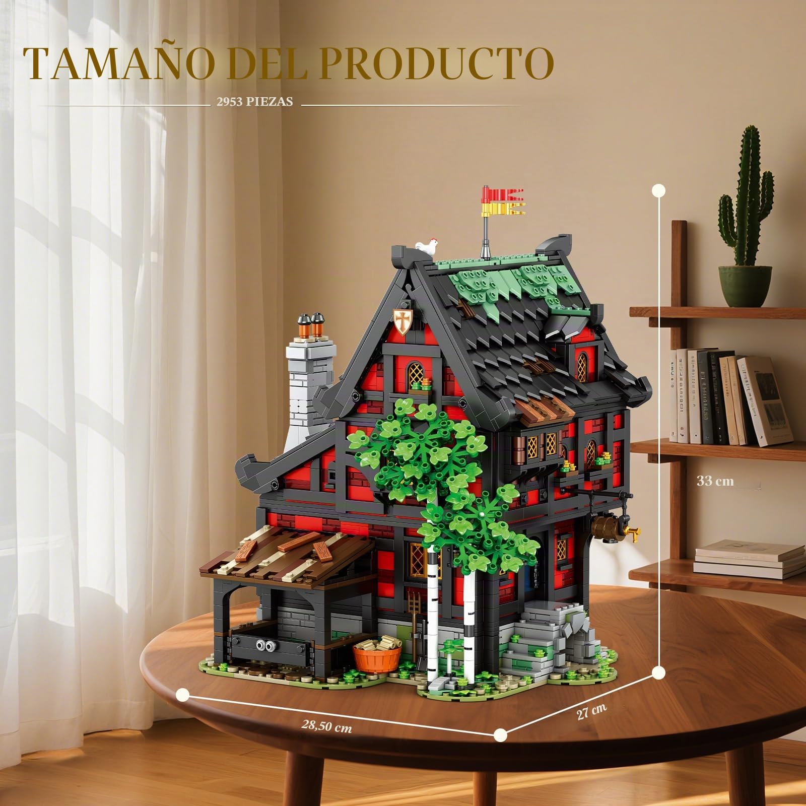 Reobrix Set de Bloques de Construcción de Hospedería de los Cruzados Medievales, Objeto de Arquitectura para Coleccionar o Decoración de Oficina en Casa, Conjuntos Creativos 66017, Regalos para